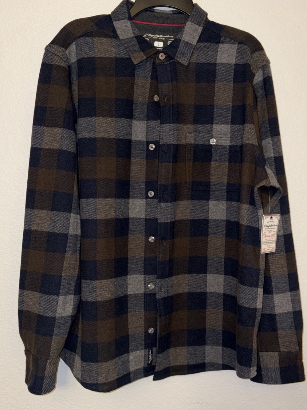 NWT Flag & Anthem Men Large Plaid Built-In Stretch Long Sleeve Button Down Shir